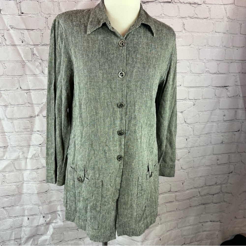 Coldwater Creek oversized Gray Button-Up Blazer jacket womens S lightweight